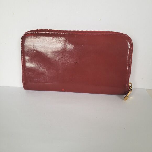 MIU MIU Patent Leather Red Burgundy Zip Long Wallet Clutch Logo Accordion Large - Picture 2 of 14